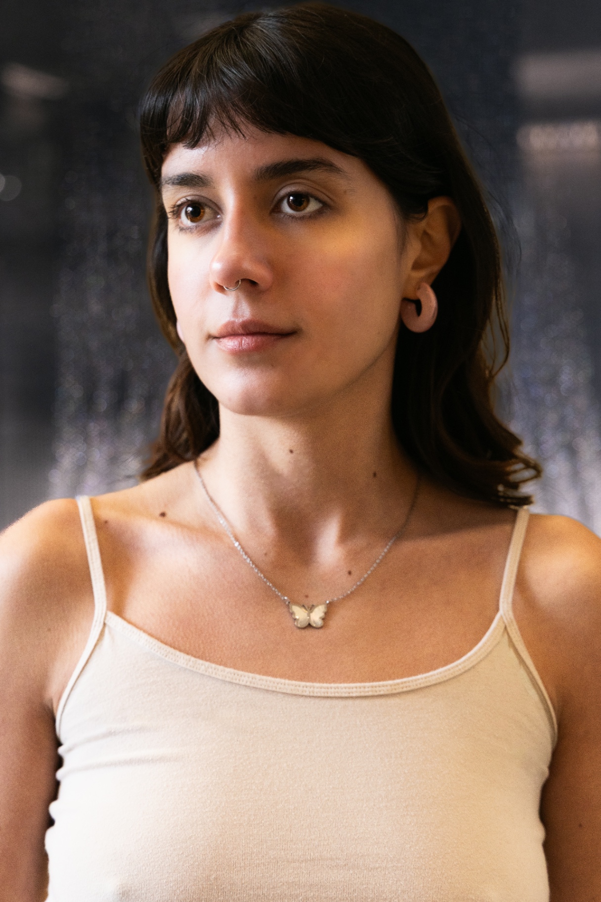 Portrait with butterfly necklace