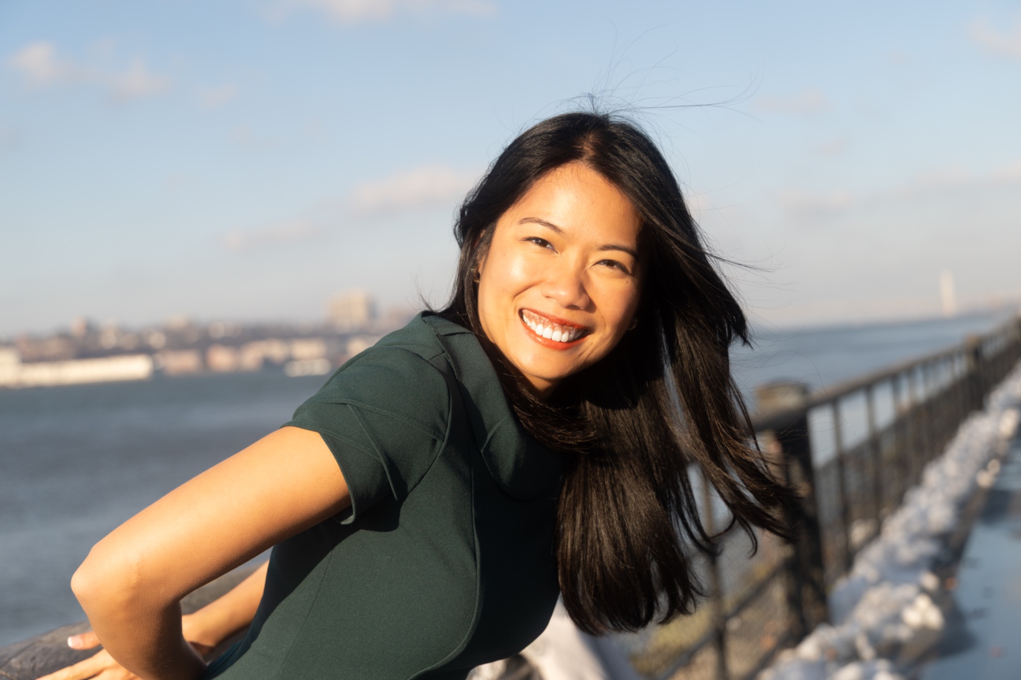 Portrait on the Hudson River waterfront at golden hour